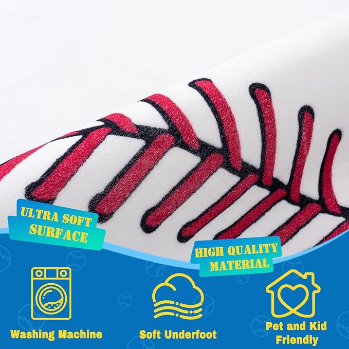 Soft Round Rugs for Bedroom, Baseball Rug for Boys, Bedside Area Kids Carpet - Image 4