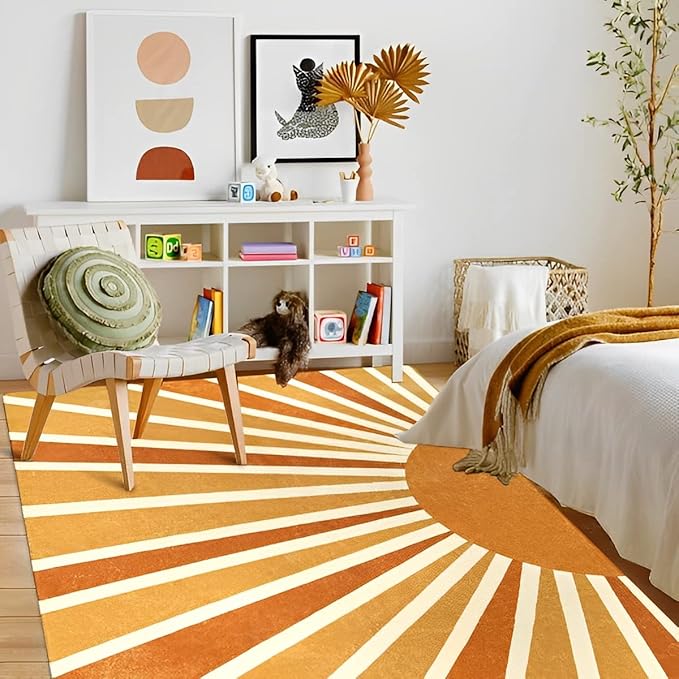 Lahome Sun Print Washable Area Rugs 9x12 Living Room Non-Slip Backing - Image 6