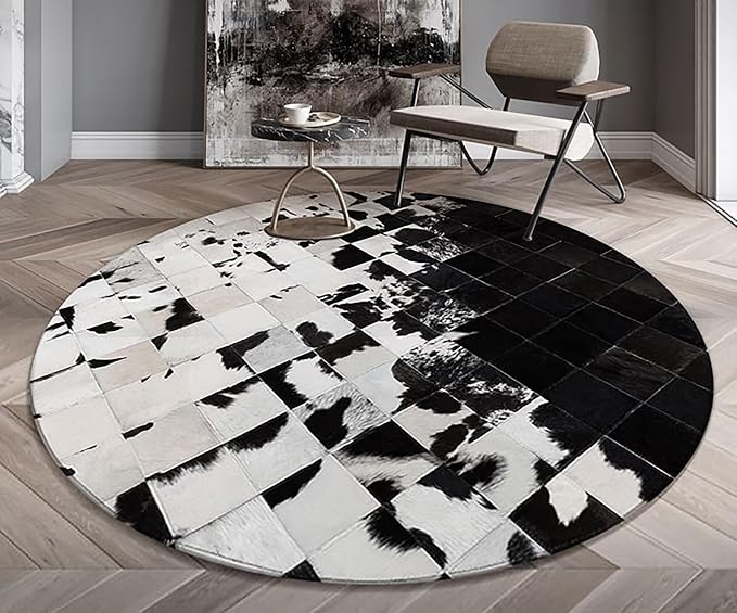 Cowhide Round Leather Rug 6x6 ft – Genuine Hair-On Hide Patchwork Area Rug - Image 6