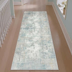 2x5 Washable Runner Rug Blue Cream Abstract Hallway Kitchen Throw Rug Neutral - Image 5