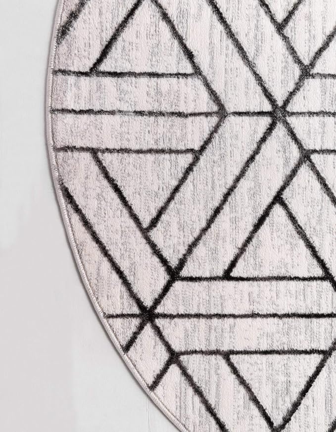 Rugs.com Lattice Trellis Collection Rug – 3 Ft Round White Low-Pile Rug Perfect - Image 10