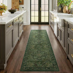 Green Medallion 3x7 Hallway Runner Rug, Washable Non Slip Runners - Image 3