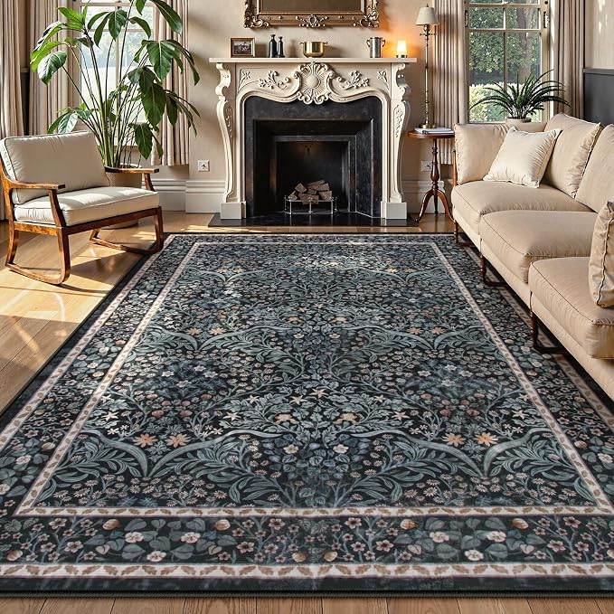 Lahome Floral Washable Rugs 8x10, Soft 8x10 Area Rugs by Lahome