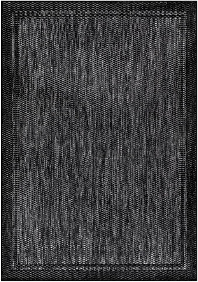 CAMILSON Indoor Outdoor Rug, 8x10 Bordered Dark Gray Black Modern Area Rugs - Image 3
