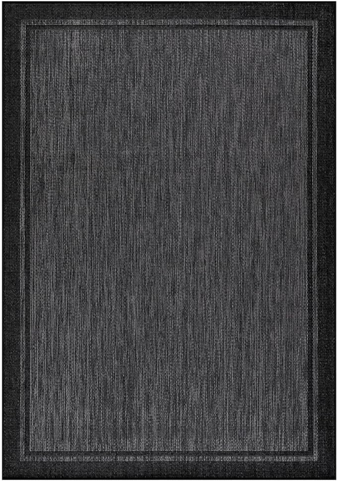 CAMILSON Indoor Outdoor Rug, 6x9 Bordered Dark Grey Black Modern Area Rugs - Image 3