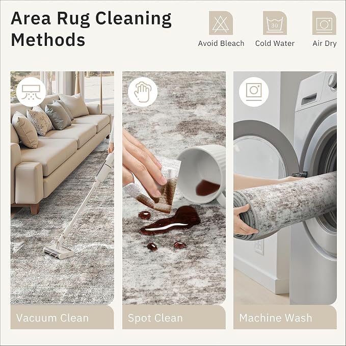 6x9 Abstract Area Rugs for Living Room 6 x 9 Washable Grey Pink Non Slip Low - Image 4