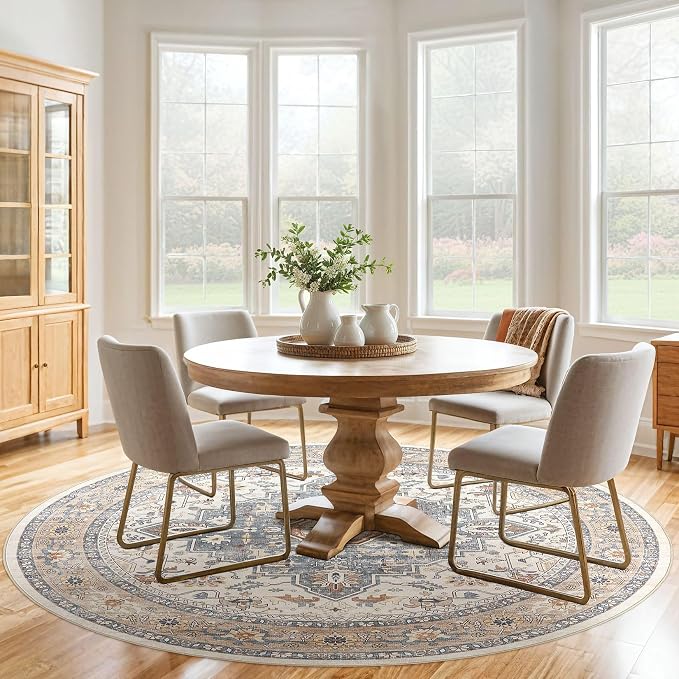 Round Rug Living Room Rugs: 6Ft Washable Boho Neutral Large Circle Soft Indoor - Image 6
