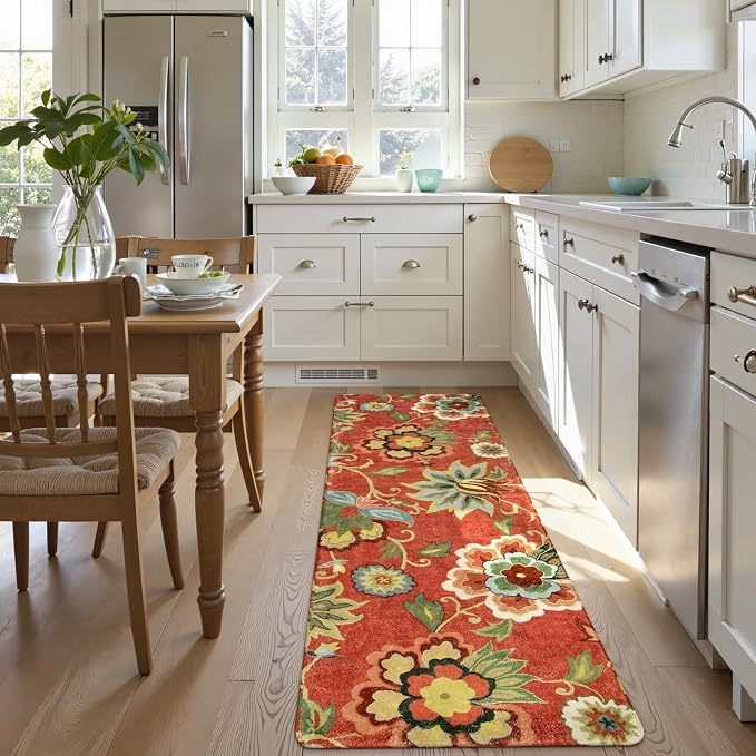 Lahome Floral Red Christmas Runner Rug 2x5, Washable Kitchen Hallway Runner Rug - Image 2