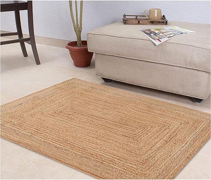 Handwoven Jute Rug for Home Décor, Boho Reversible Braided Carpet, Ethnic - Image 2