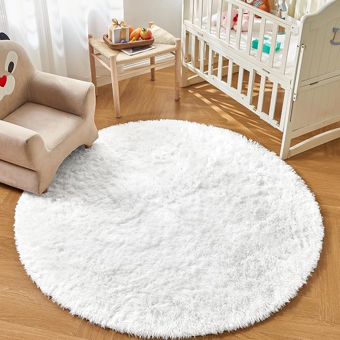 Andency White Round Area Rug for Living Room, Large Shag Circle Rug 7x7 for - Image 4