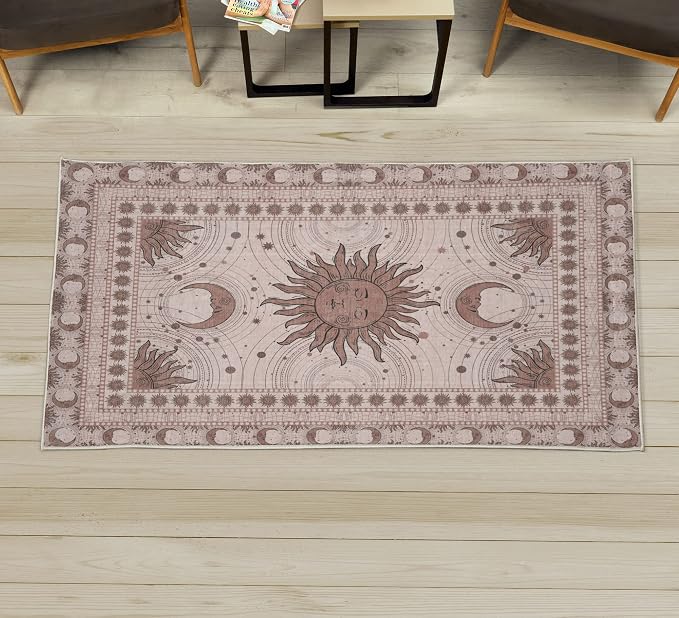 Ambesonne Sun and Moon Decorative Rug, Bohemian Artwork Design of Crescent by Ambesonne
