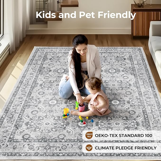 WITSHOCK Living Room Area Rugs 5x7: Soft Non-Slip Backing Washable Rugs Vintage - Image 5