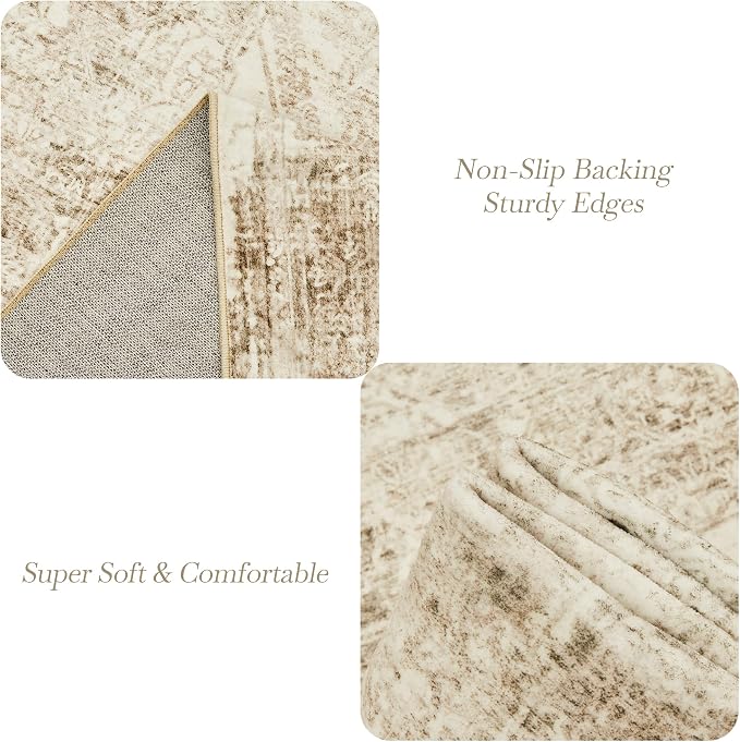 5x7 Area Rugs Brown Low Pile Indoor Washable Trendy Faded Style Floral Rugs - Image 5