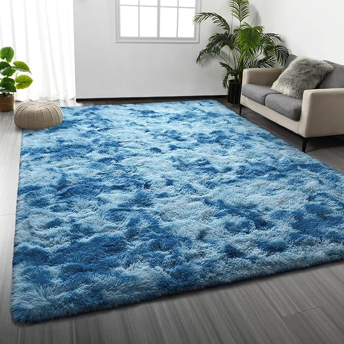 Large Shag Area Rugs 5 x 8, Tie-Dyed Plush Fuzzy Rugs by Deerhoo