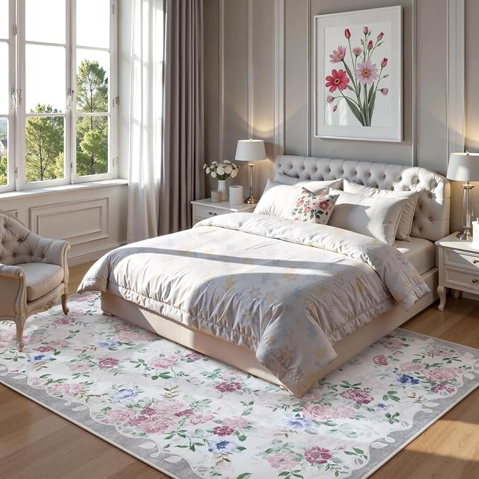 Lahome Purple Floral 5x7 Area Rugs, Boho Rugs - Image 2