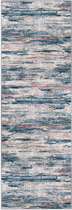 2x6 Modern Abstract Runner Rug for Hallway, Teal Blue Peach Gray Multi Super - Image 8