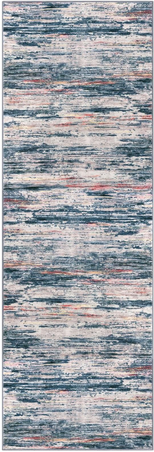 2x6 Modern Abstract Runner Rug for Hallway, Teal Blue Peach Gray Multi Super - Image 8