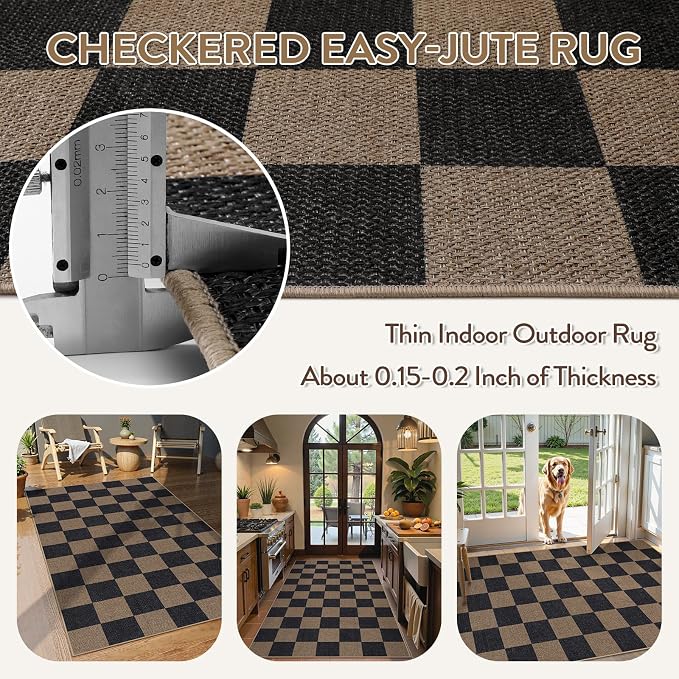 Lahome Checkered Easy Jute 3x5 Rug, Washable Rugs - Image 4