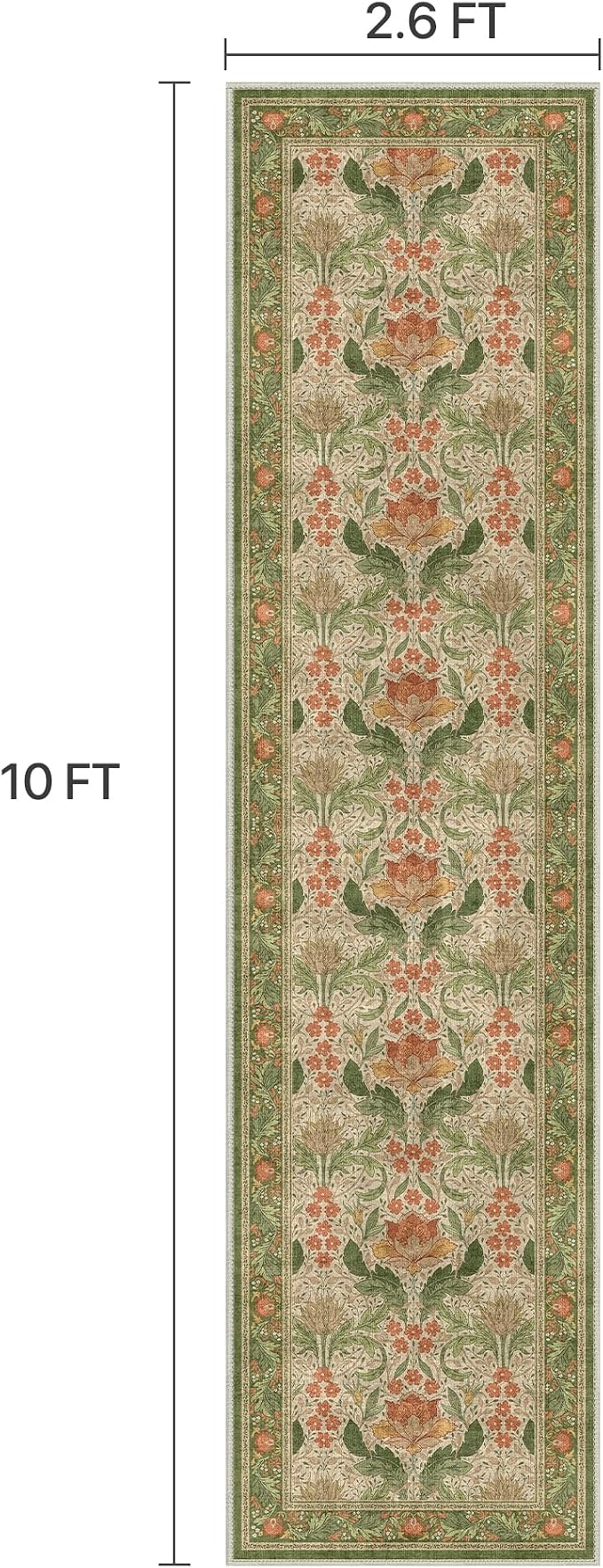 Bavni 2'6''x10 Runner Rug, Microfiber Washable Non-Slip Vintage Floral Rugs - Image 2
