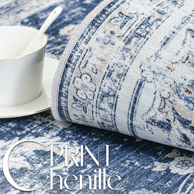 jinchan Hallway Runner Rug 3x7 Machine Washable Runner Rug Dark Blue Vintage - Image 4