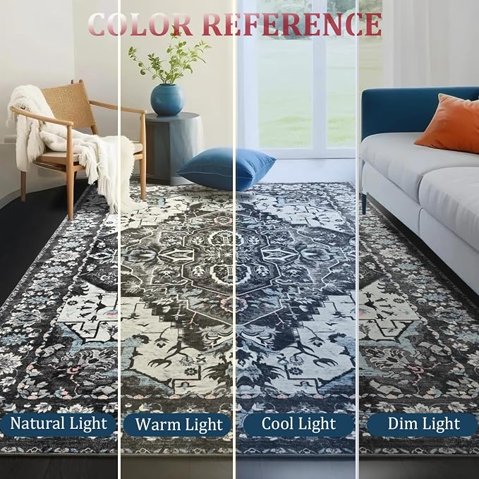 Area Rugs 6x9 for Living Room, Washable Vintage Rugs -Low Pile Distressed Rugs - Image 4