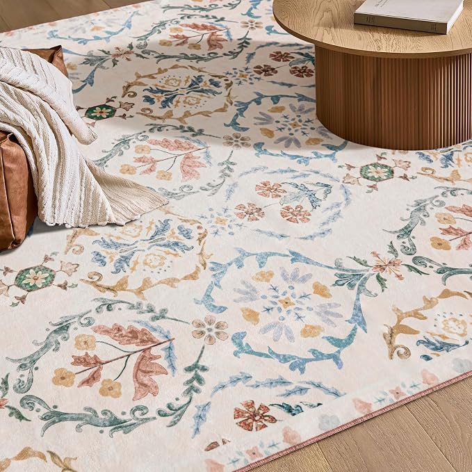 Phantoscope Washable Area Rug 6'x9' Non-Slip, Vintage Floral Boho Rugs - Image 6