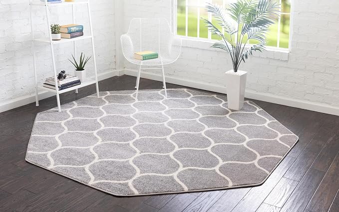 Rugs.com Lattice Frieze Collection Rug – 5' Octagon Light Gray Medium Rug - Image 3