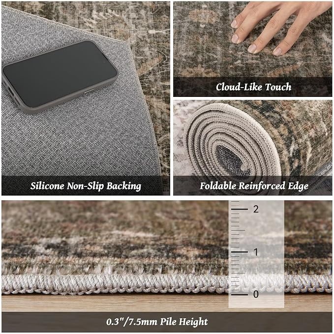 Washable 2x3 Entryway Rug, Boho Non-Slip Door Mat Vintage Distress Small Rugs - Image 5