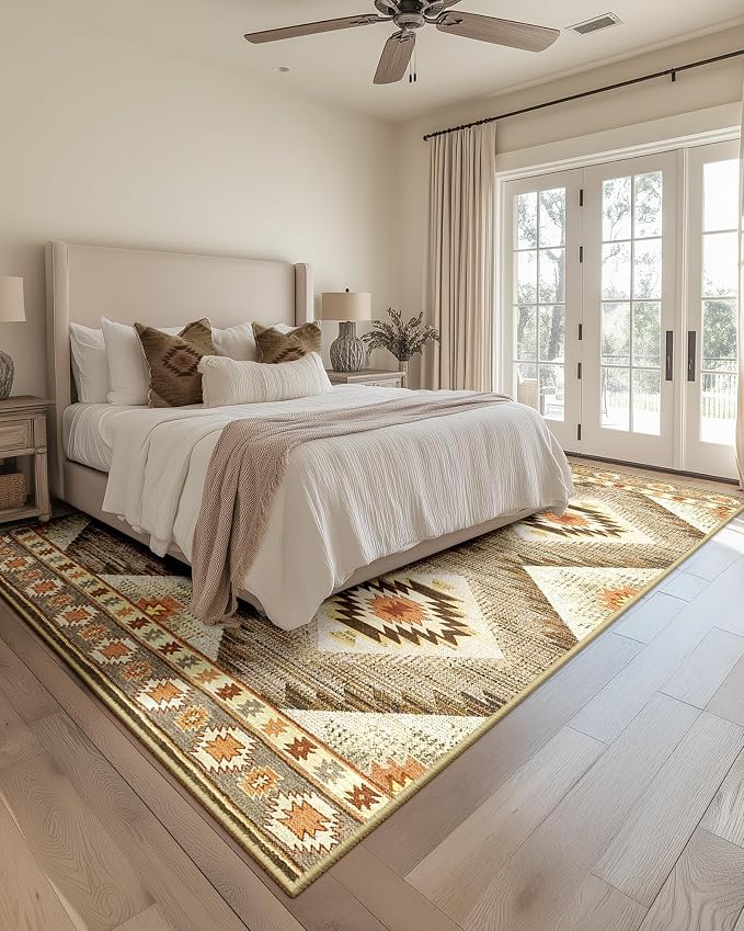 Area Rug 5x8 Rug Machine Washable Non-Slip Low Pile Print Pattern Western Rug - Image 8