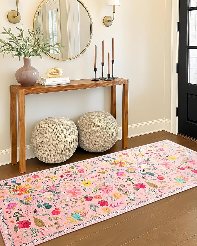 Boho Floral Runner Rug 2x6, Washable Non-Slip Kitchen Rug, Ultra Soft Vintage - Image 7