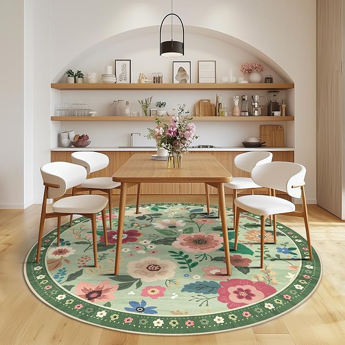 Floral 8ft Area Rug Machine Washable Soft Print Boho Carpet Non Slip Doormat - Image 2