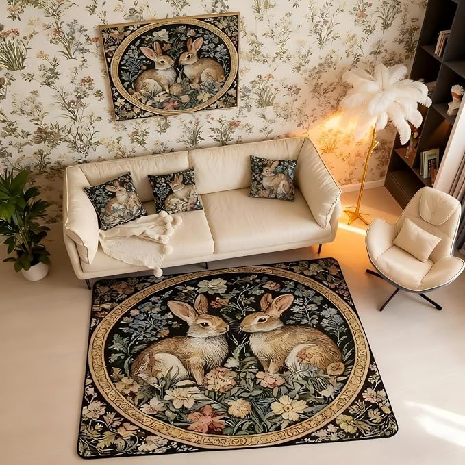 Rustic Rabbits 3 x 5 Area Rug Country Plant Leaves Floral Rugs - Image 5