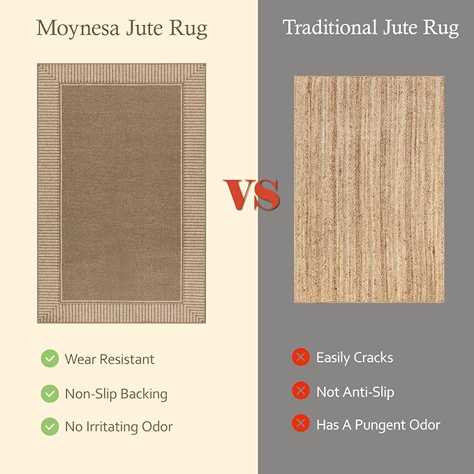 Moynesa Brown Striped Border Easy Jute Outdoor Indoor 5x7 Area Rugs - Image 4