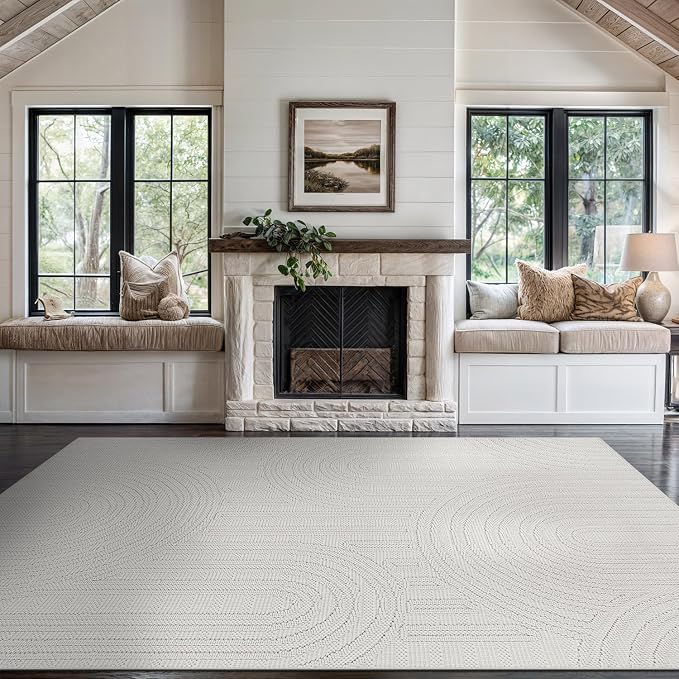 Beverly Rug Micro Loop Area Rug White 8x10 Modern Luxury Soft Circle Geometric - Image 4