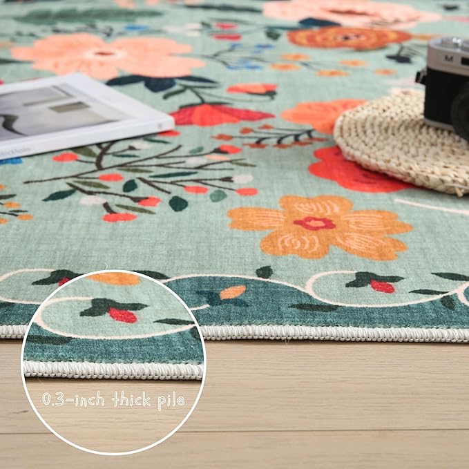 Rugcomf Living Room Rug 6x9 Rug Machine Washable Boho Area Rug Non Slip Floral - Image 4