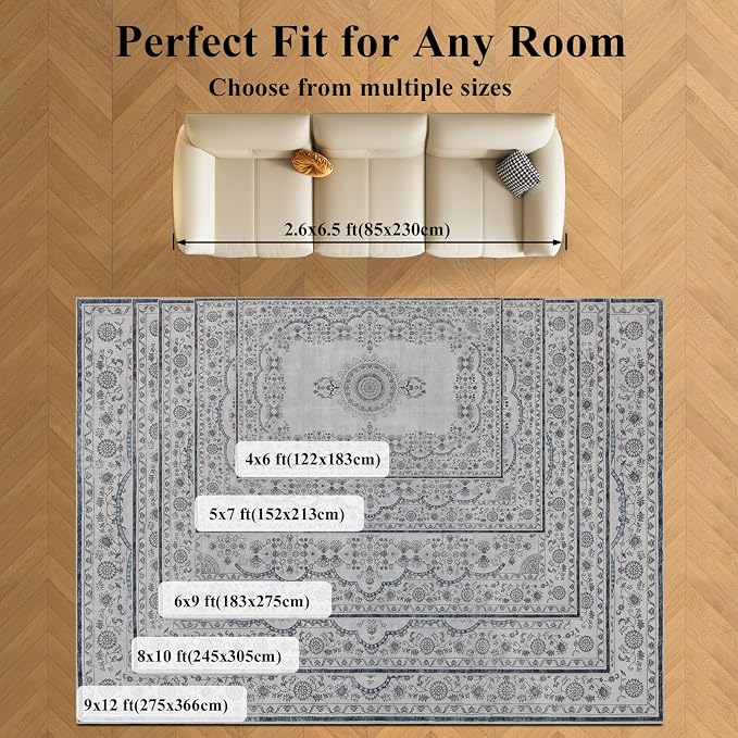 Washable Rugs 5x7 Area Rugs for Living Room, Thin Carpet for Bedroom, Soft Faux - Image 9