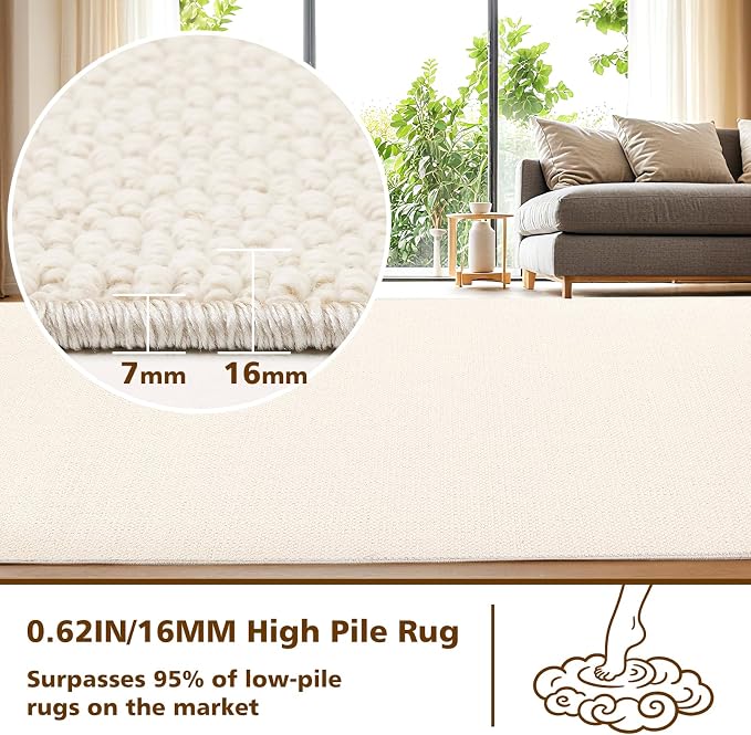 ANSSO Wool Area Rugs 9x12 Living Room, 80% Merino Wool and 20% Cotton Soft - Image 7