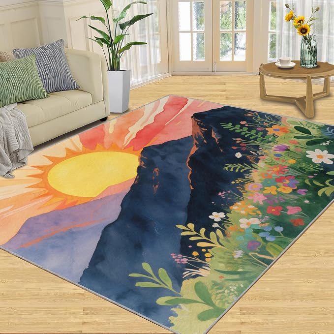 Boho Sun Area Rugs 4x6ft, Minimalist Line Carpet - Image 3