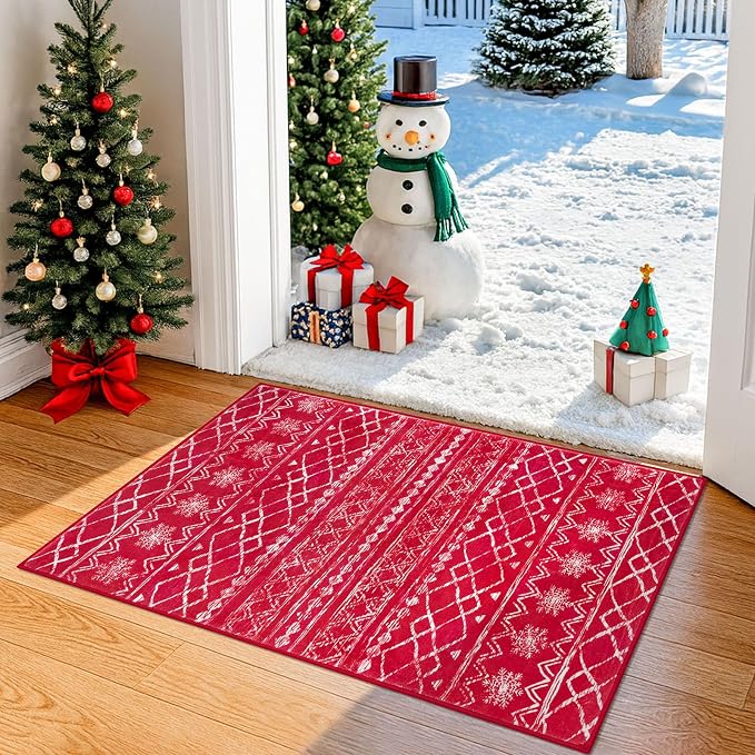 KUTA Christmas Rugs for Entryway, 2x3 Entrance Small Area Rug Red Non-Slip by KUTA