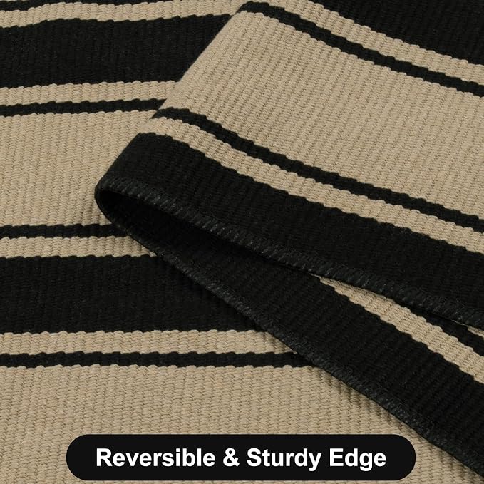 Striped Outdoor Rug 3'x5', Cotton Hand Woven Rug Front Door Mat, Washable - Image 4