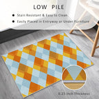 Washable 5x5 Diamond Rug Living Room, Geometric Orange and Blue Plaid Design - Image 5