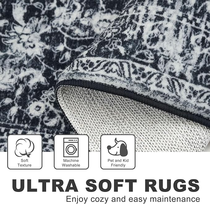 KILOCOCO Area Rug 3x5 Entryway Rug Washable Printed Vintage Floral Rubber - Image 6