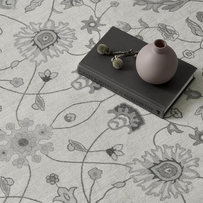 EVERGRACE Hallyway Area Runner Rugs 2x10, Boho Floral Faux Wool Indoor Outdoor - Image 6