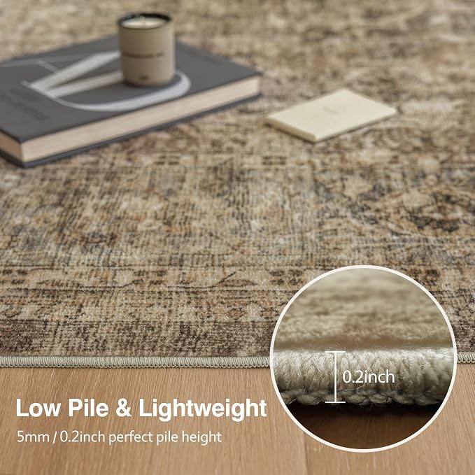 FMFUNCTEX 3x10 Runner Rug Brown Washable Vintage Neutral Distressed Non Slip - Image 3
