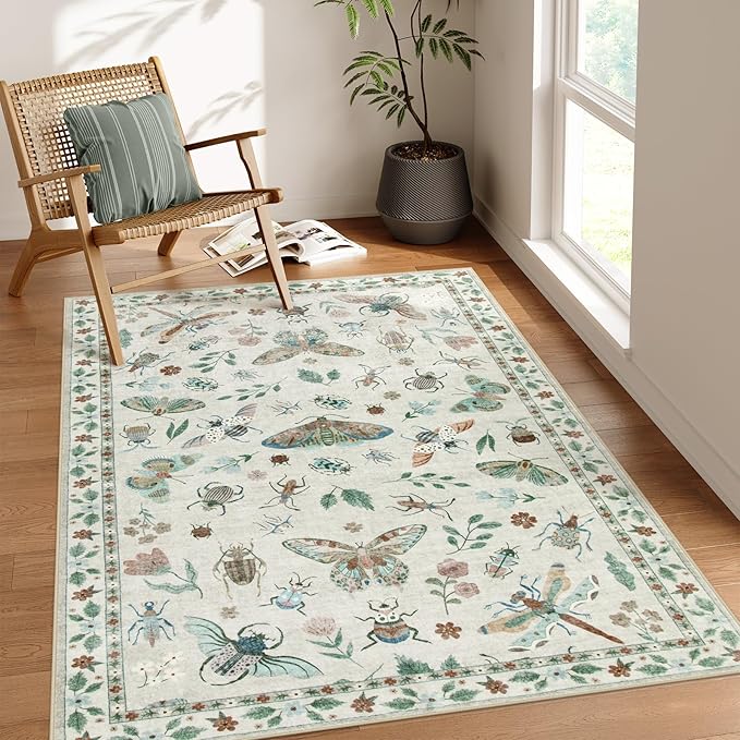 Lahome Insect Machine Washable Rug, 3x5 Rug Non Slip Soft Bedroom Rugs by Lahome