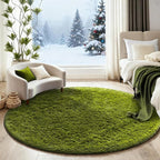 Ophanie Round Rug 5Ft Green Circle Area Rug, Fluffy Fuzzy Bedroom Carpet - Image 5