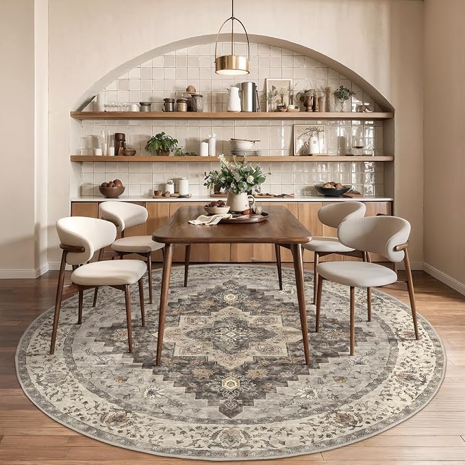 Tangsoo Vintage Round Rug 4ft Washable Circle Rug, Non Slip Small Boho Round Rug - Image 6
