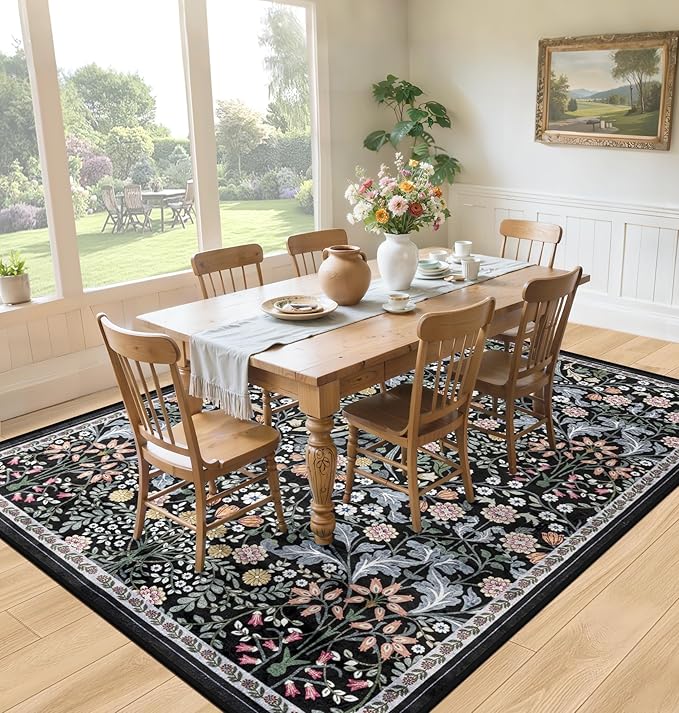 Area Rug Living Room Rugs: Floral 5x7 Washable Rug Vintage Soft Boho Non-Slip - Image 4