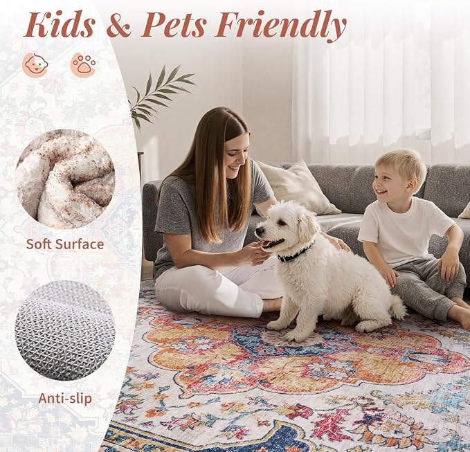 tchdio 3x5 Bedroom Area Rug, Non Slip Washable Entryway Rug Indoor, Soft Low - Image 3
