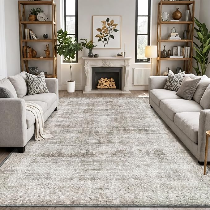 LUMI 8x10 Washable Area Rug for Living Room, Ultra Soft Modern Neutral Grey by LUMI